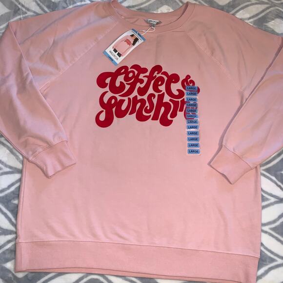 NWT Wildfox Pink Coffee N Sunshine Velvet Letters Statement Sweatshirt Size L - Picture 2 of 12